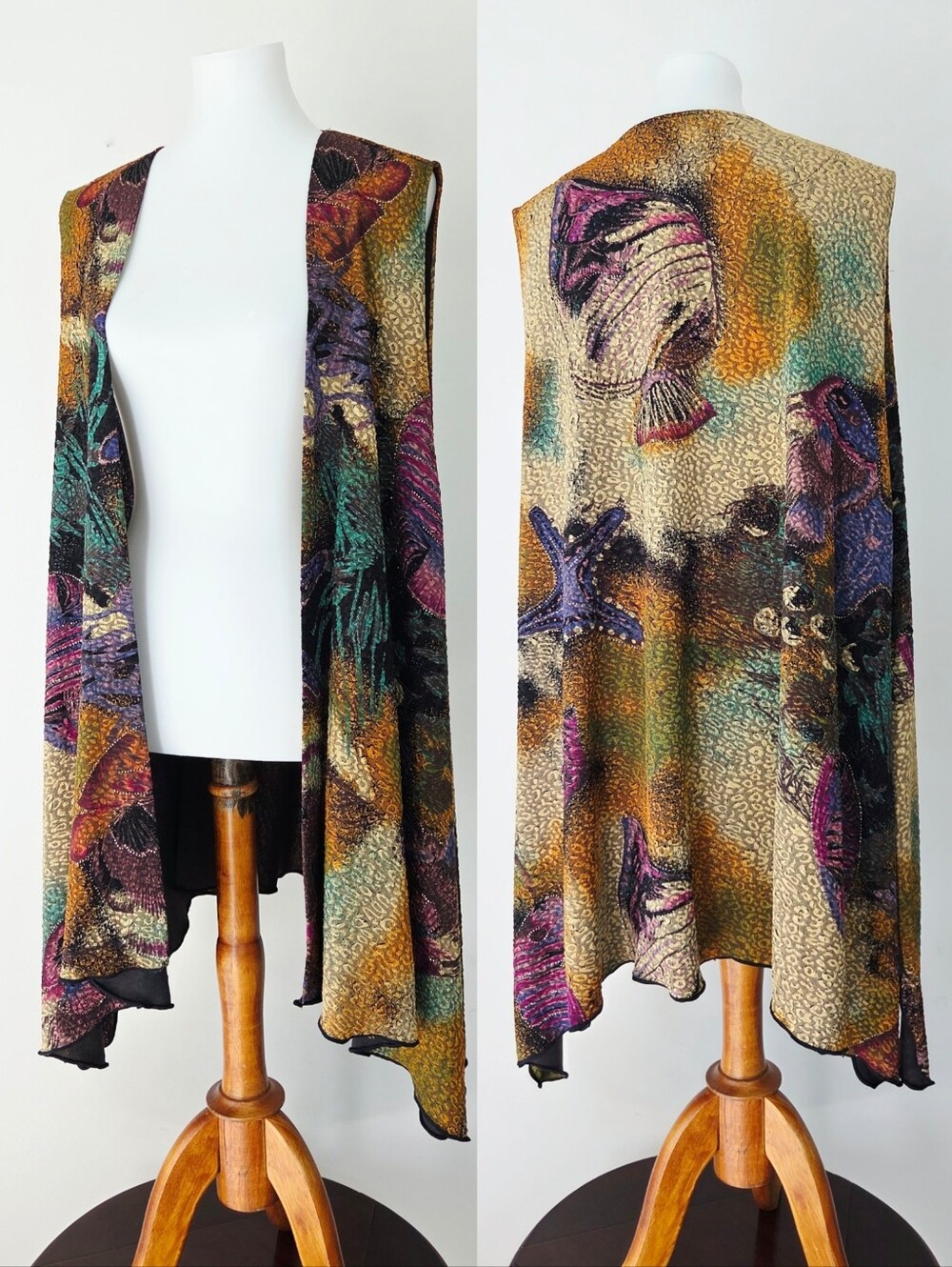Stijfselkissie Marijke Benedict Wearable Art Open Front Duster Novelty Ocean OS